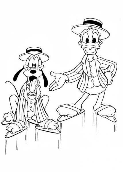 Donald and Pluto  coloring page image