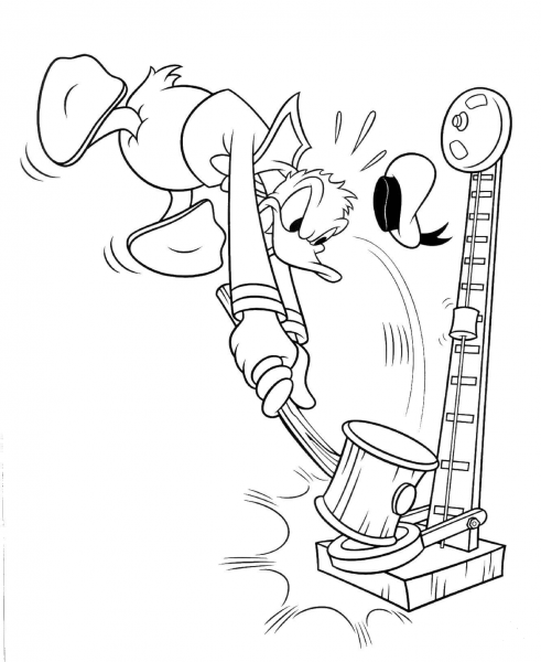 Donald Duck is Realy Strong  coloring page image