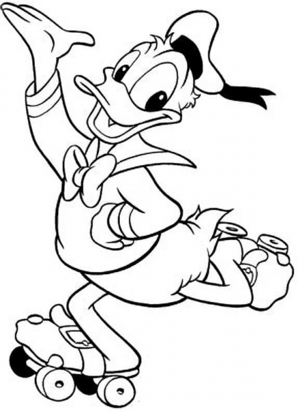 Donald Duck roller-skater coloring page image
