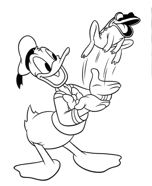 Donald Duck With Frog  coloring page image