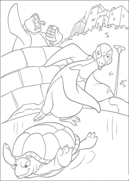 Donald The Turtle And Penguins  coloring page image