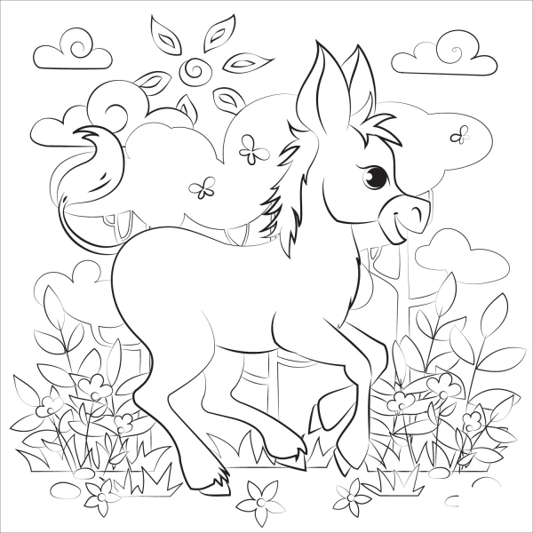 Donkey coloring page image