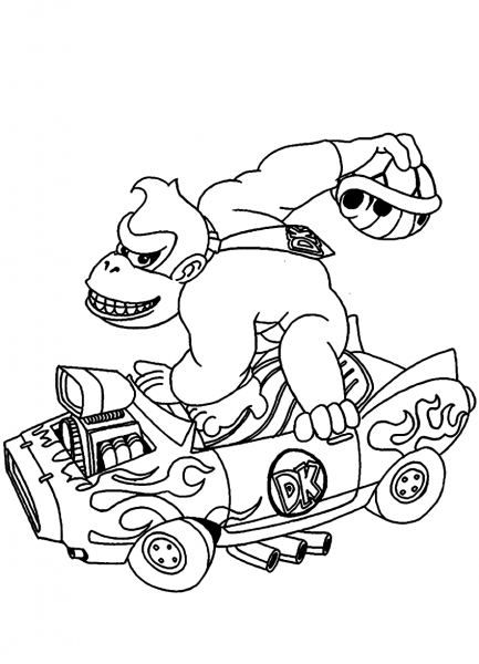 Donkey Kong Drives a Car coloring page image