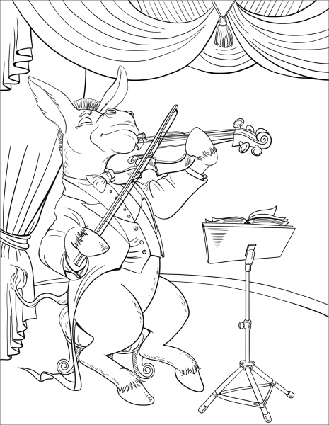 Donkey Playing Violin coloring page image