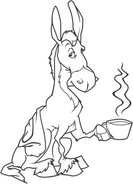 Donkey with Coffee  coloring page image