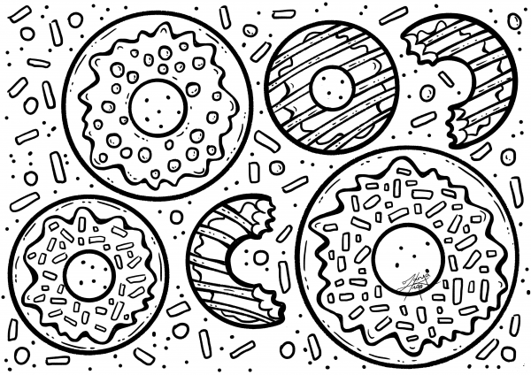 Donuts coloring page image