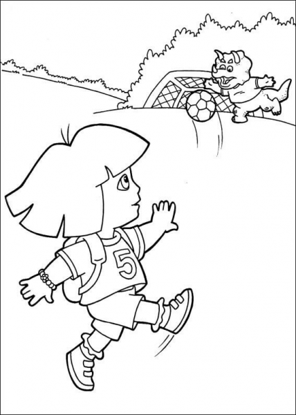Dora is a soccer player coloring page image