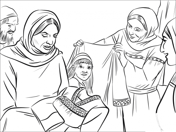 Dorcas Helps Others coloring page image