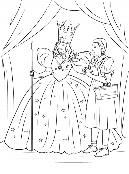 Dorothy with Glinda The Good Witch of The North coloring page image