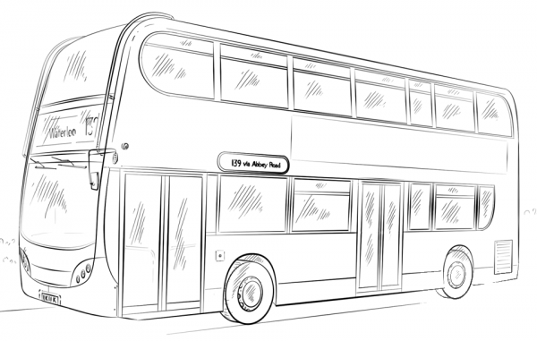 Double-decker bus coloring page image