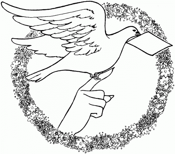 Dove Holds A Letter coloring page image