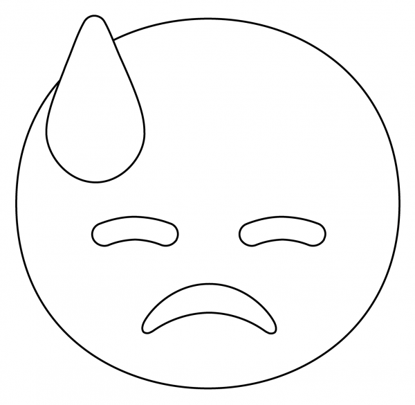 Downcast Face with Sweat Emoji coloring page image