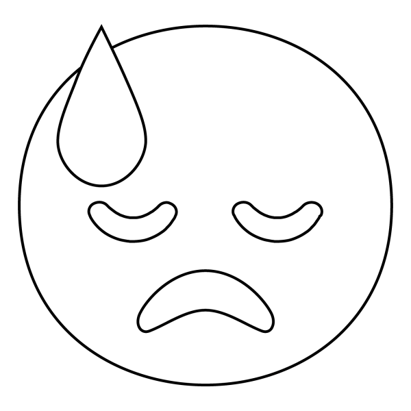 Downcast Face with Sweat Emoji coloring page image
