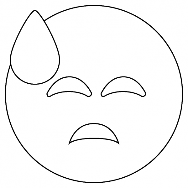 Downcast Face with Sweat Emoji coloring page image