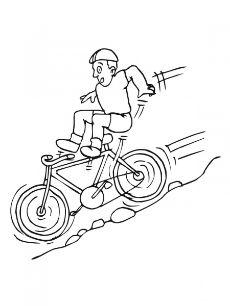 Downhill on Mountain Bike coloring page image