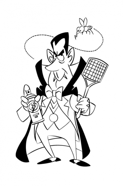 Dracula with Bug Spray coloring page image