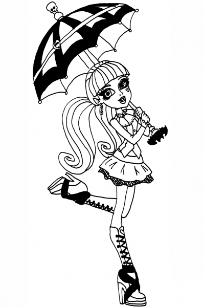 Draculaura with Umblrela coloring page image