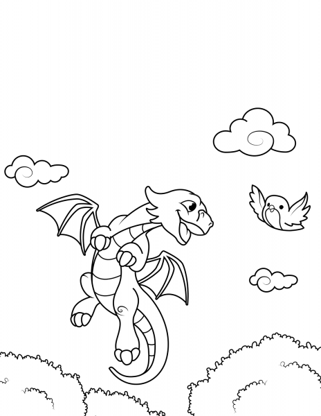 Dragon and Bird coloring page image