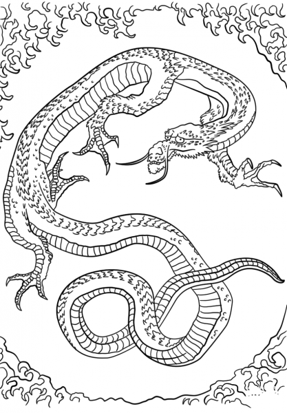 Dragon by Katsushika Hokusai coloring page image