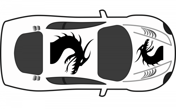 Dragon Paint Job on Car Top View coloring page image