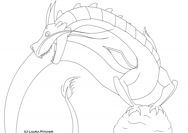 Dragon with Long Tail coloring page image