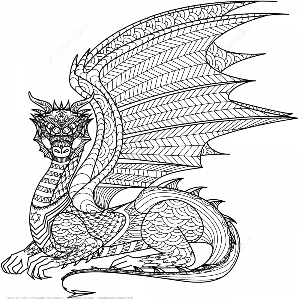 Dragon Zentangle coloring page image