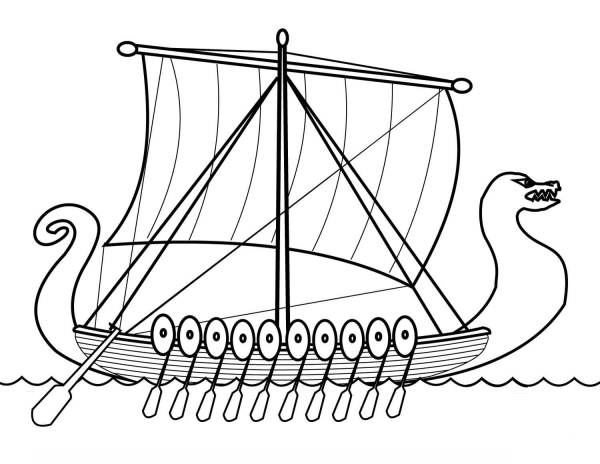 Drakkar (Viking ship) coloring page image