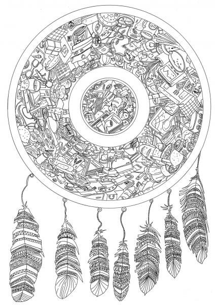 Dream Catcher Doodle coloring page image