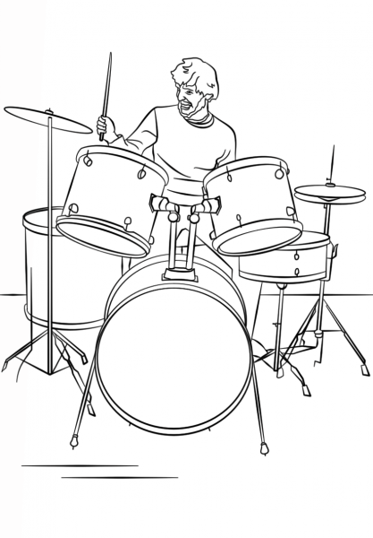 Drum Set Player coloring page image