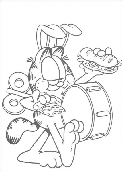 Drumming and eating  coloring page image