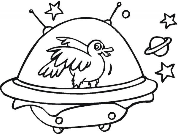 Duck In A Space Ship  coloring page image