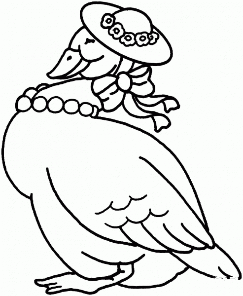 Duck With Hat And Pearl coloring page image