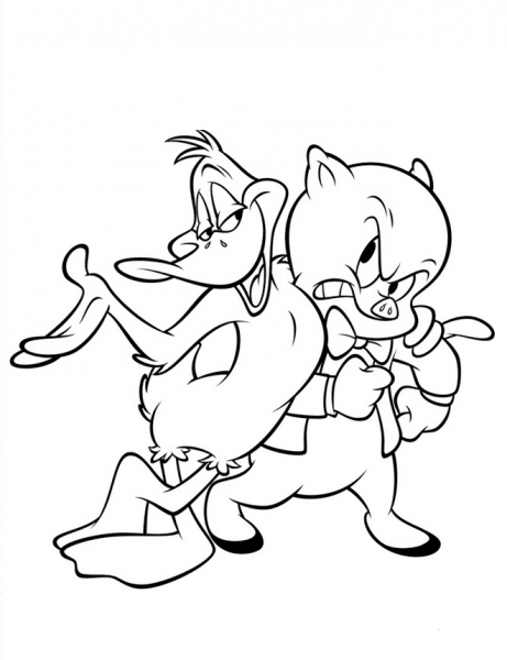 Duffy Duck and Porky Pig coloring page image