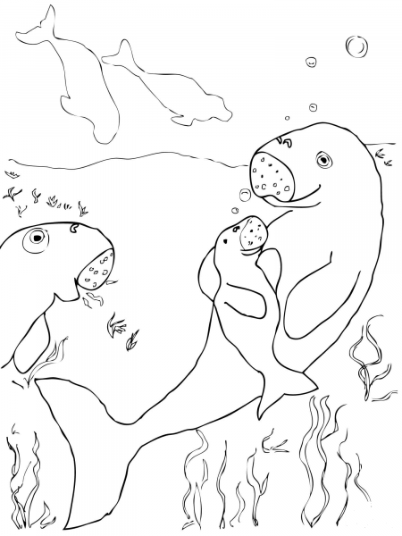 Dugong with Baby coloring page image