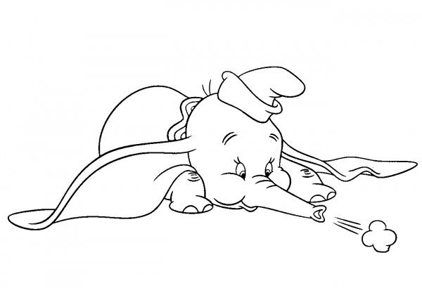 Dumbo Blows from His Trunk coloring page image
