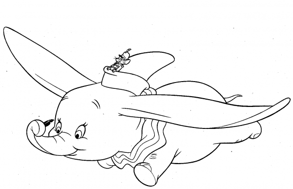 Dumbo Flies with Timothy and Magic Feather coloring page image
