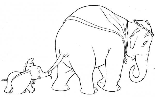 Dumbo Walks with His Mother coloring page image