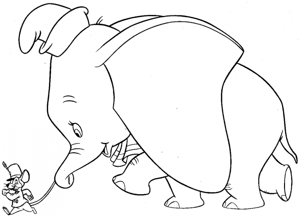 Dumbo Walks with Timothy coloring page image