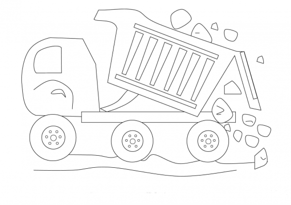 Dump Truck With Rocks coloring page image