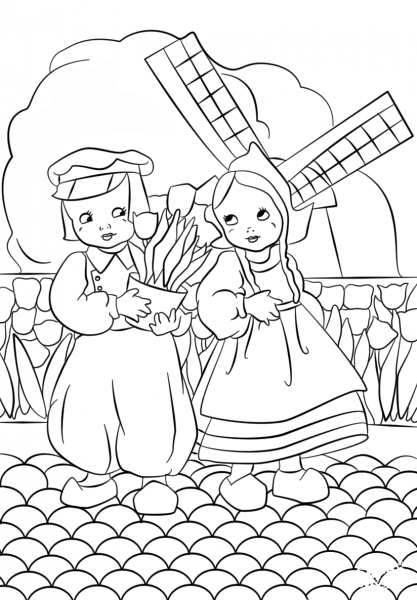 Dutch Boy and Girl coloring page image