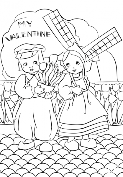 Dutch Vintage Valentine’s Day Card coloring page image