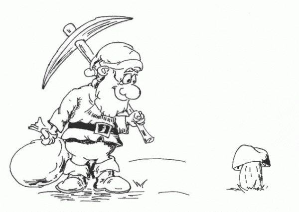 Dwarf found a mushroom coloring page image