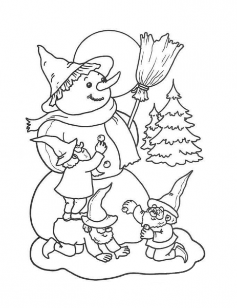 Dwarfs Are Making Snowman  coloring page image