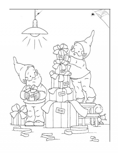 Dwarfs Help Santa  coloring page image