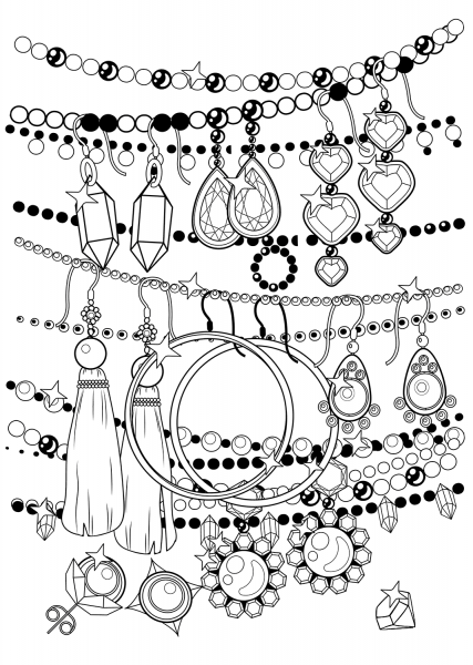 Earrings and Beads coloring page image