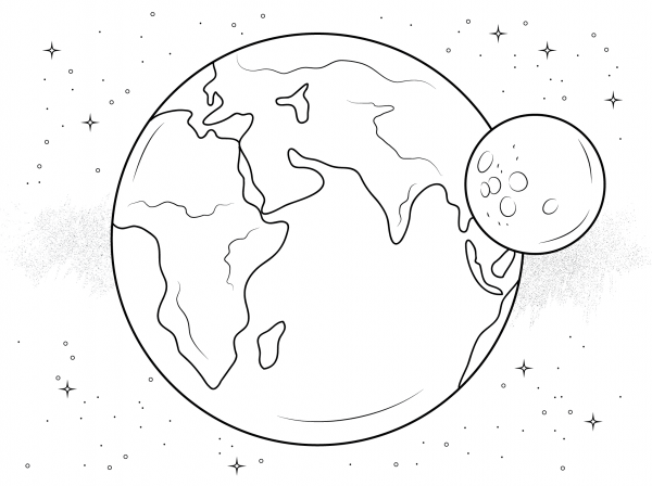 Earth and Moon coloring page image