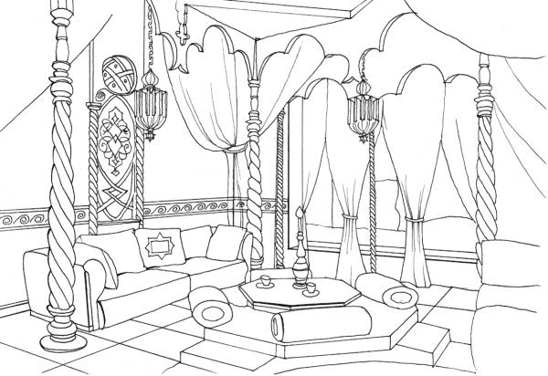 East Style Living Room coloring page image
