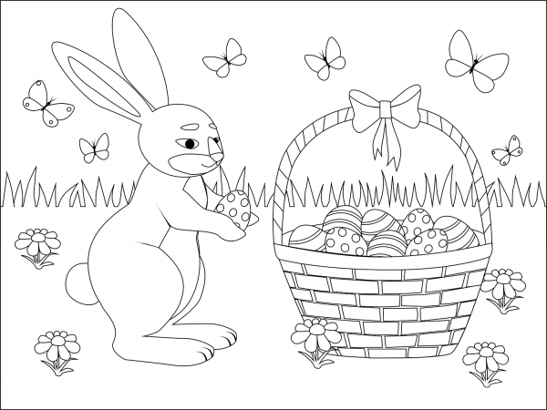 Easter Basket and Bunny coloring page image