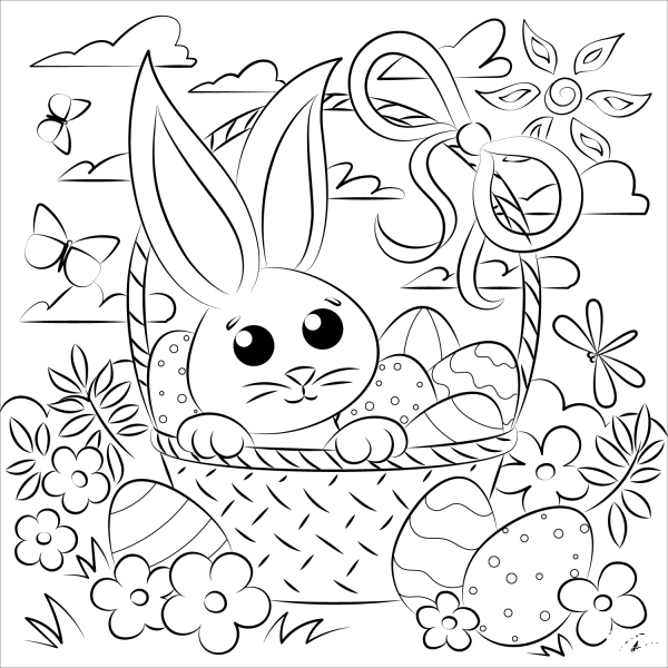 Easter Basket and Bunny coloring page image