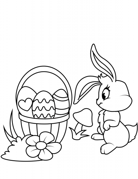 Easter Basket and Bunny coloring page image